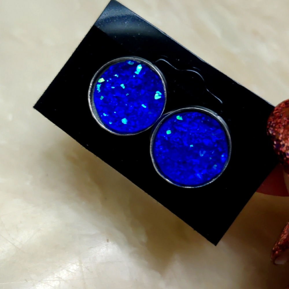 3/$20 Faux blue druzy post earrings